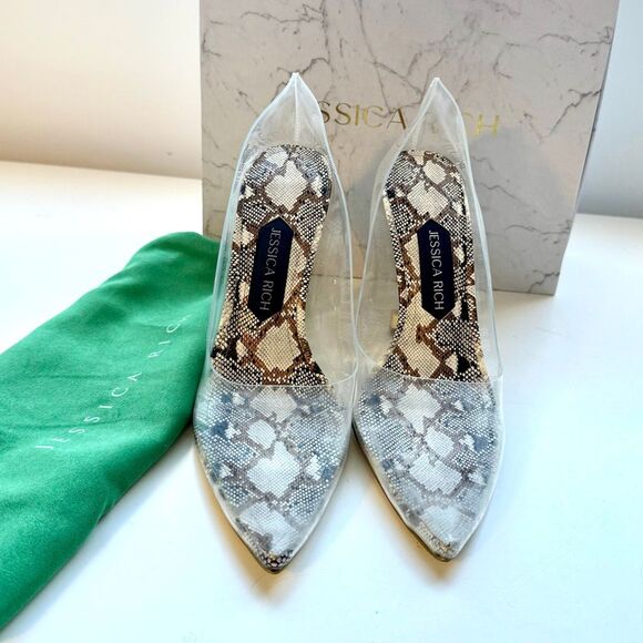 New! Jessica Rich "So Fancy" Snake Print Clear PVC Heels. Size 38 (USA 8)0 - Picture 2 of 6
